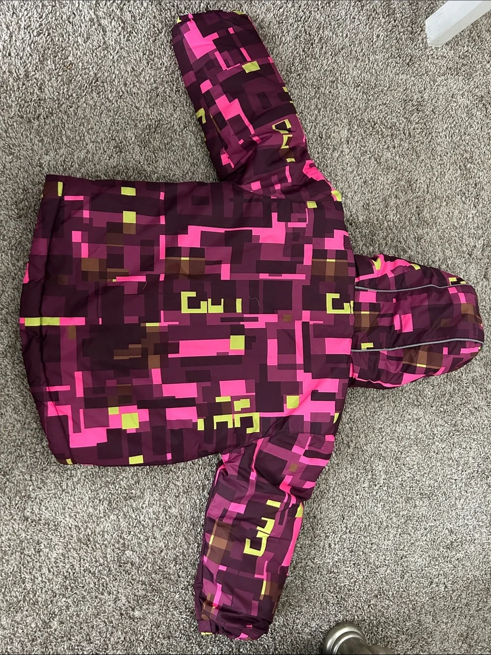 Pulse Girls' Maroon Jacket with Pink & Lime Geometric Print